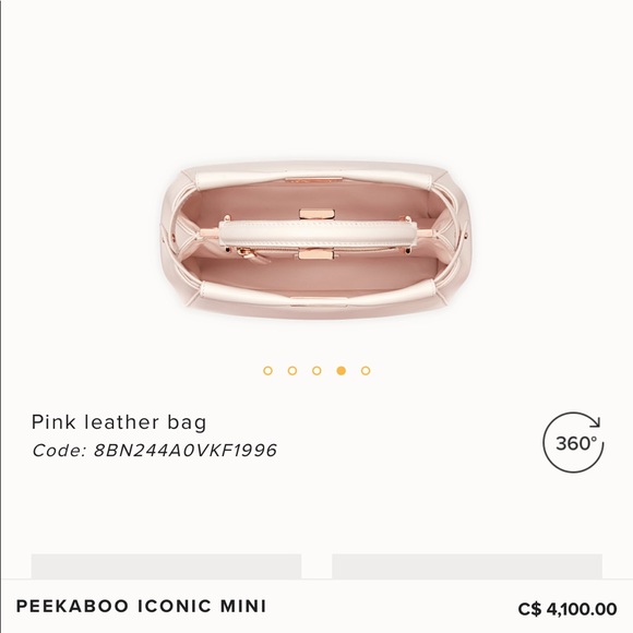 FENDI PEEKABOO ICONIC MINI Pink Leather Bag - Picture 6 of 8